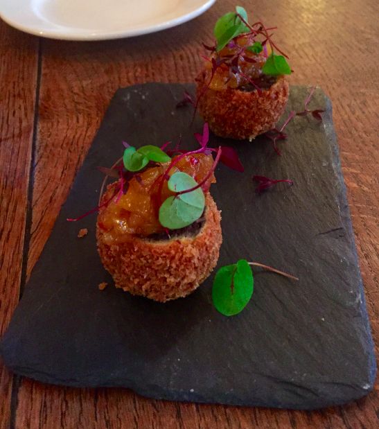 Black Pudding Fritter at Gloucester Old Spot in Bristol Black Pudding Fritter at Gloucester Old Spot in Bristol