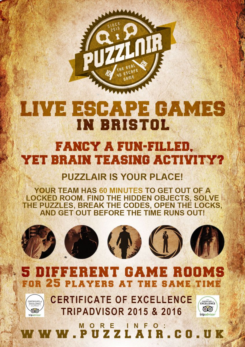 Puzzlair Escape Games in Bristol wins 2016 TripAdvisor Certificate of Excellence